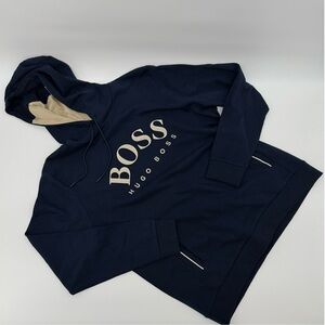 Hugo Boss Soodie Navy Blue and Beige Logo Hoodie